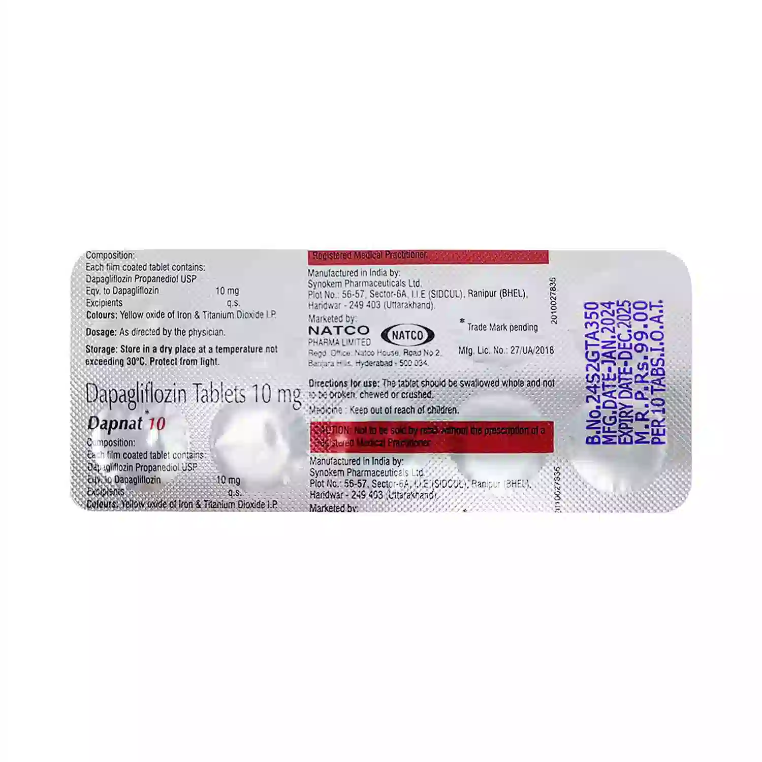 フォシーガジェネリック10mg10錠（ダパナット）通販｜糖尿病治療薬｜医薬品個人輸入ユニドラ