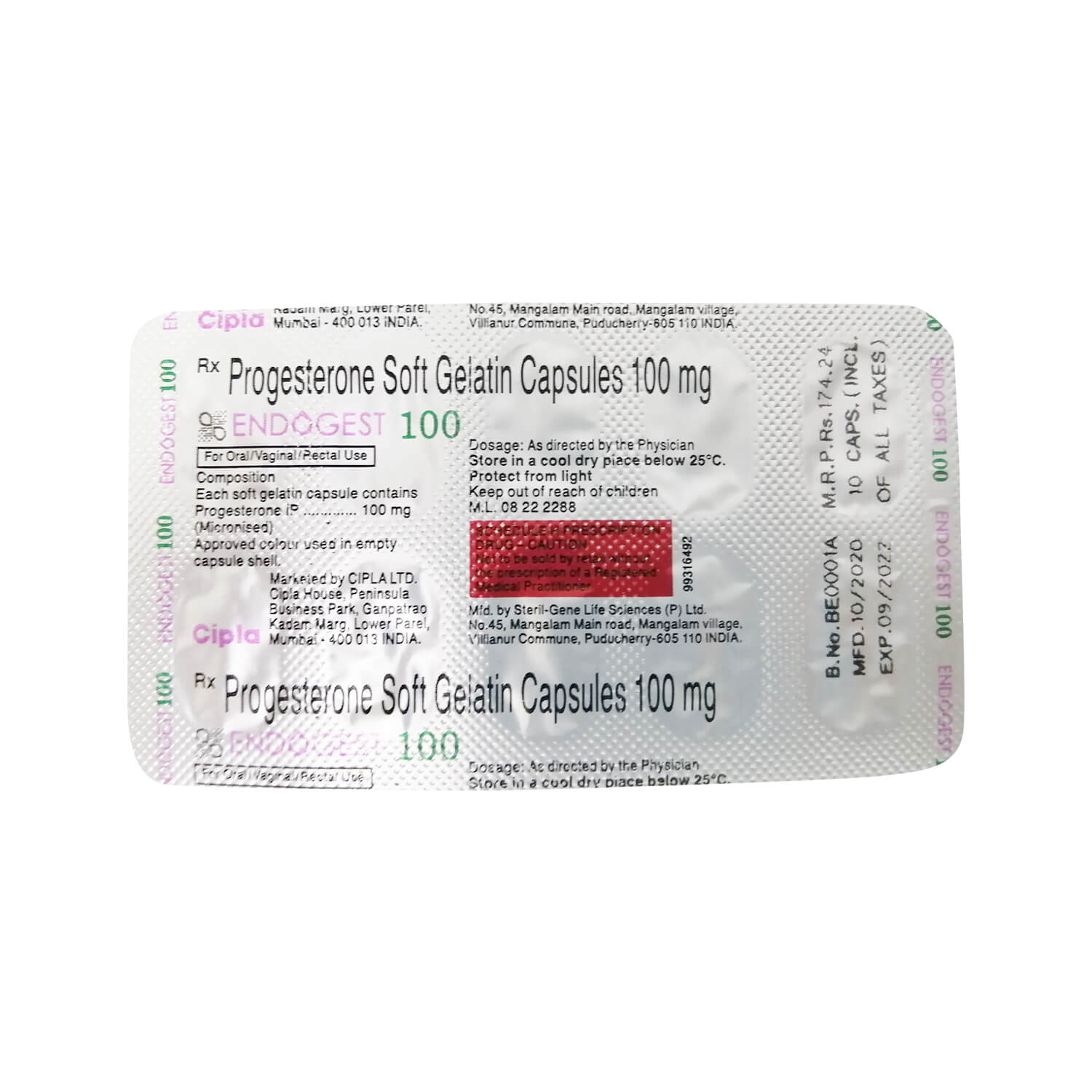 プロゲステロン100mg エンドゲスト 10錠通販 女性ホルモン 医薬品個人輸入ユニドラ